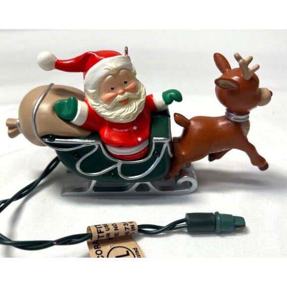 Hallmark Keepsake Magic Ornament Santa & Rudolph Blinking Nose Lights - Picture 1 of 4